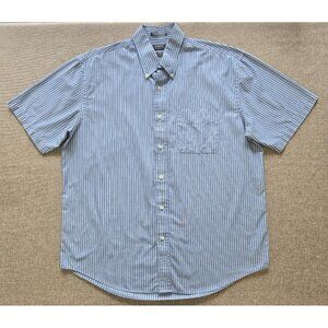 Arrow USA 1851 Shirt Men's L Blue White Casual Button Down Collared Striped